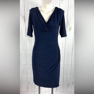 Lauren Ralph Lauren Navy Blue Stretch Ruched Short Sleeve Sheath Dress - 6